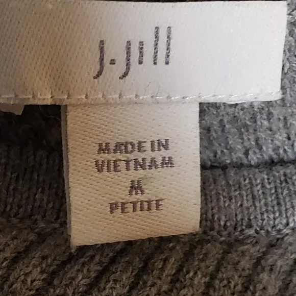 J Jill M Petite Gray Ribbed Patterned Sweater Cotton blend Boat neck - Picture 4 of 6